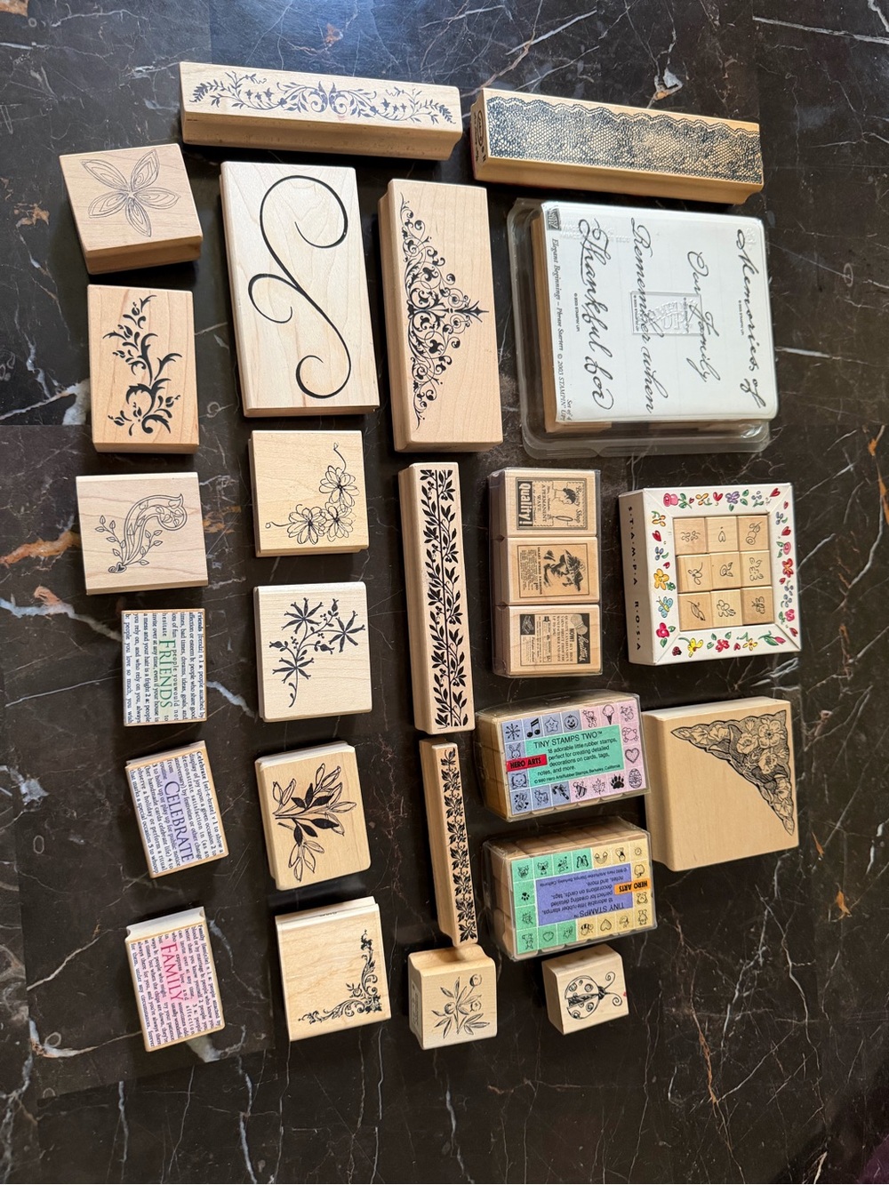 Assorted Wood Rubber Stamp Set in Natural Wood - Home Accents